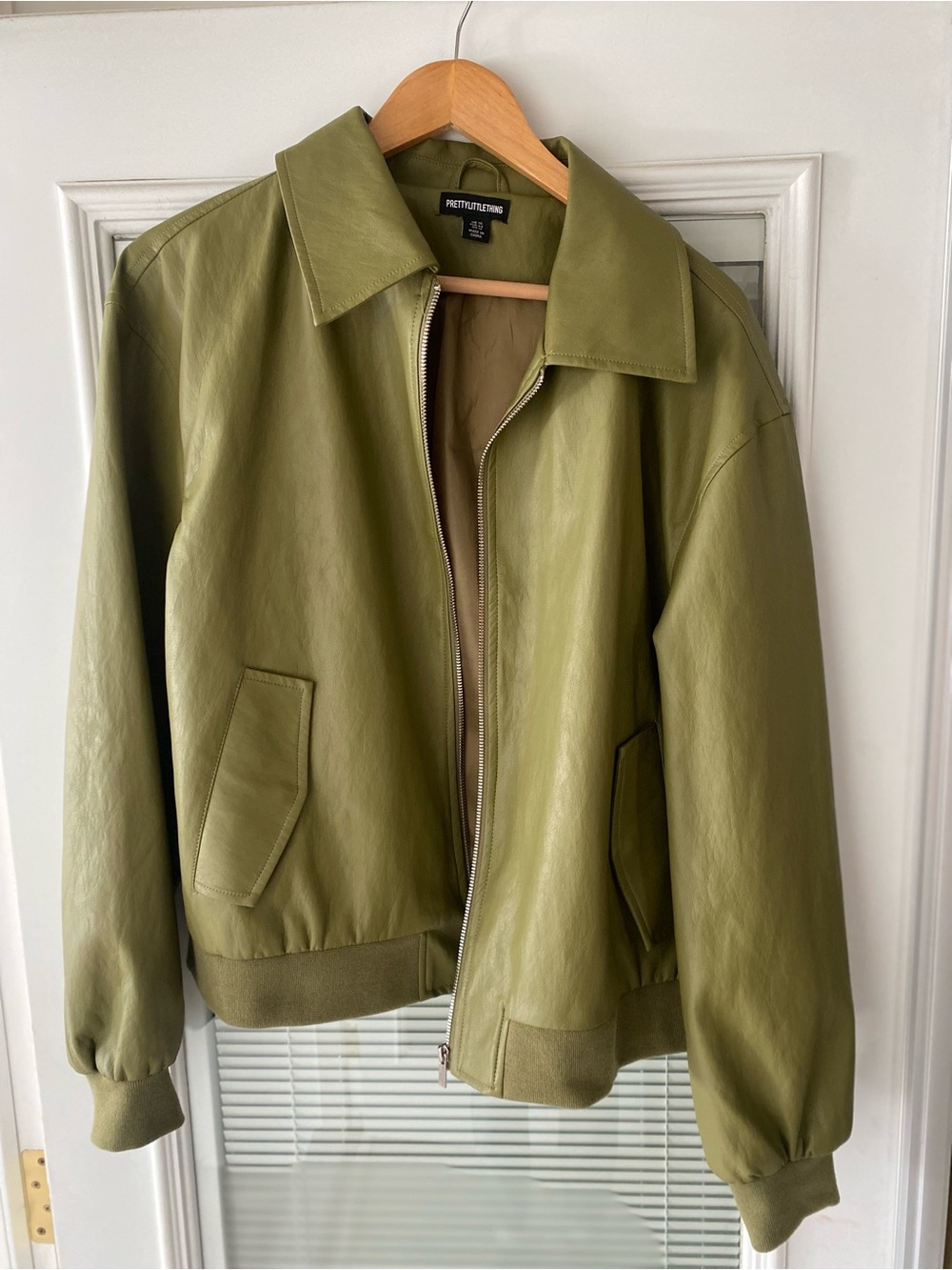 PrettyLittleThing Olive Green Leather Bomber Jacket